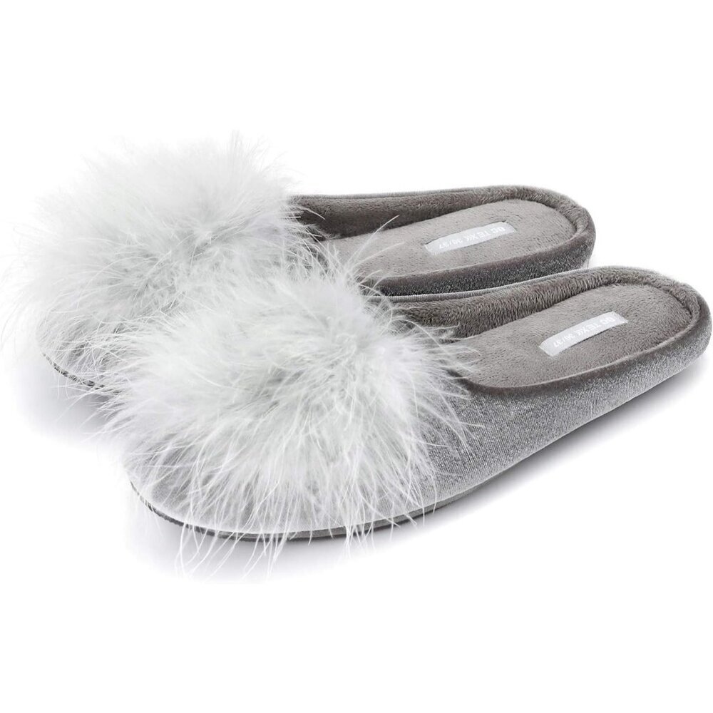 Women's White Velvet Memory Foam Fuzzy House Slippers Non-Slip Sole